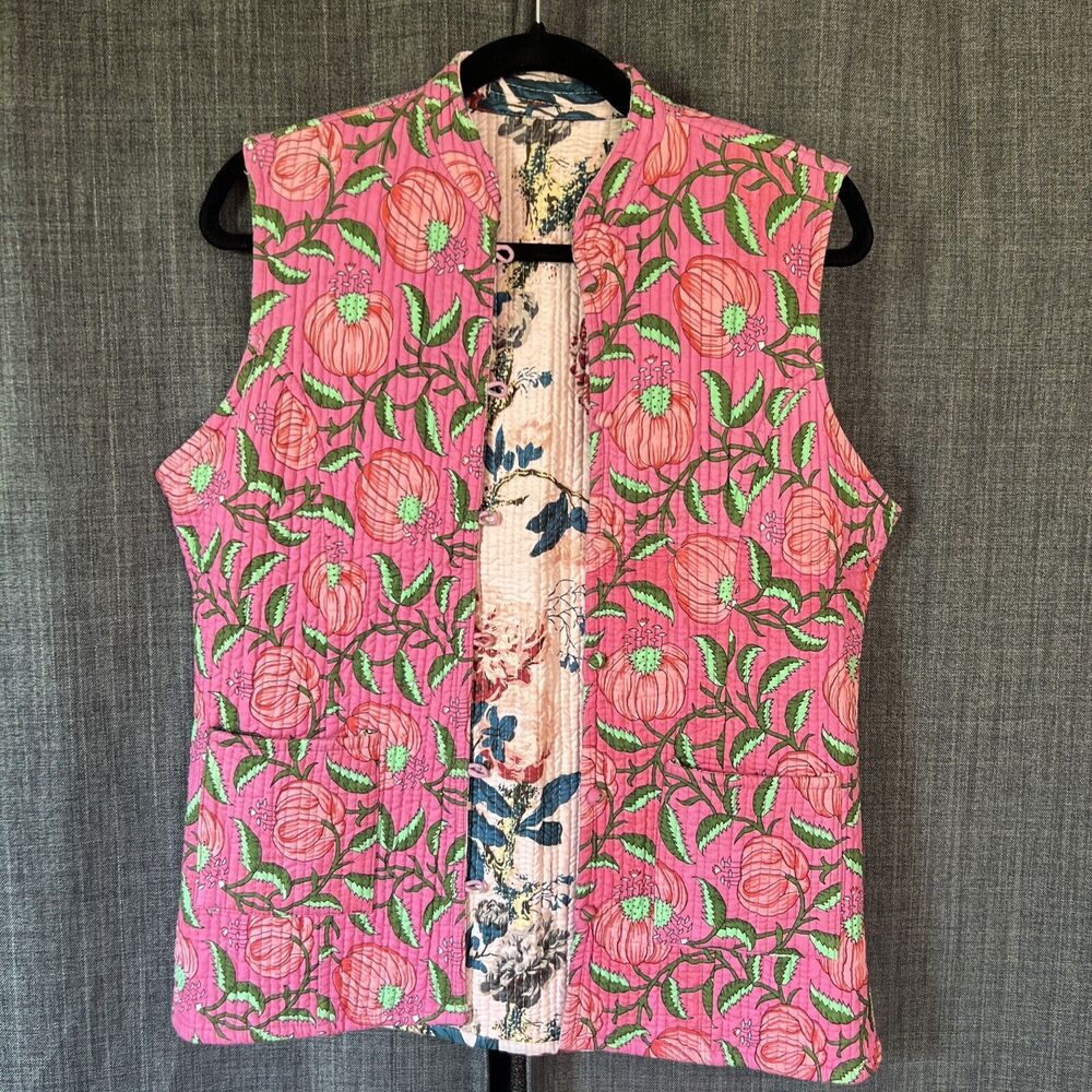 Handmade Reversible Floral Best Button Down Size Medium